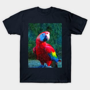 Red Macaw Parrot Tropical Bird Painting T-Shirt